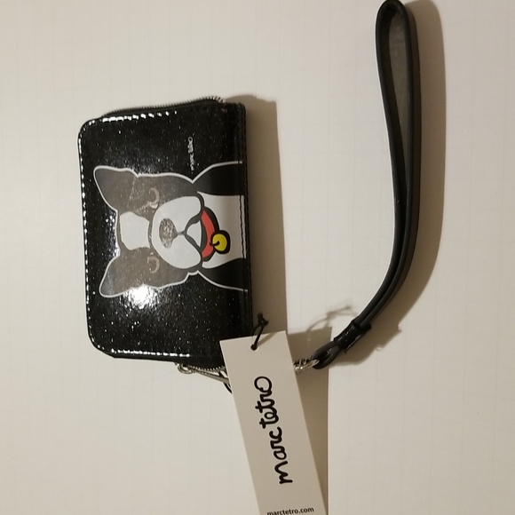 Marc Tetro Boston Terrier Dog Black Glitter Wristlet Wallet - Picture 2 of 6